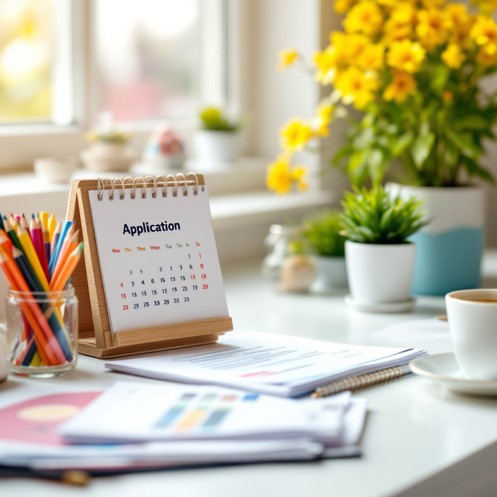 Unterlagen und Kalender auf Schreibtisch zum Kindergartenplatz beantragen Tipps